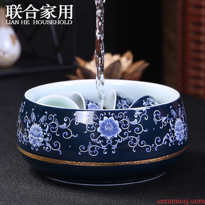 To be household temmoku ceramic cup for wash bath kung fu tea tea tray tea accessories paint peony tea to wash