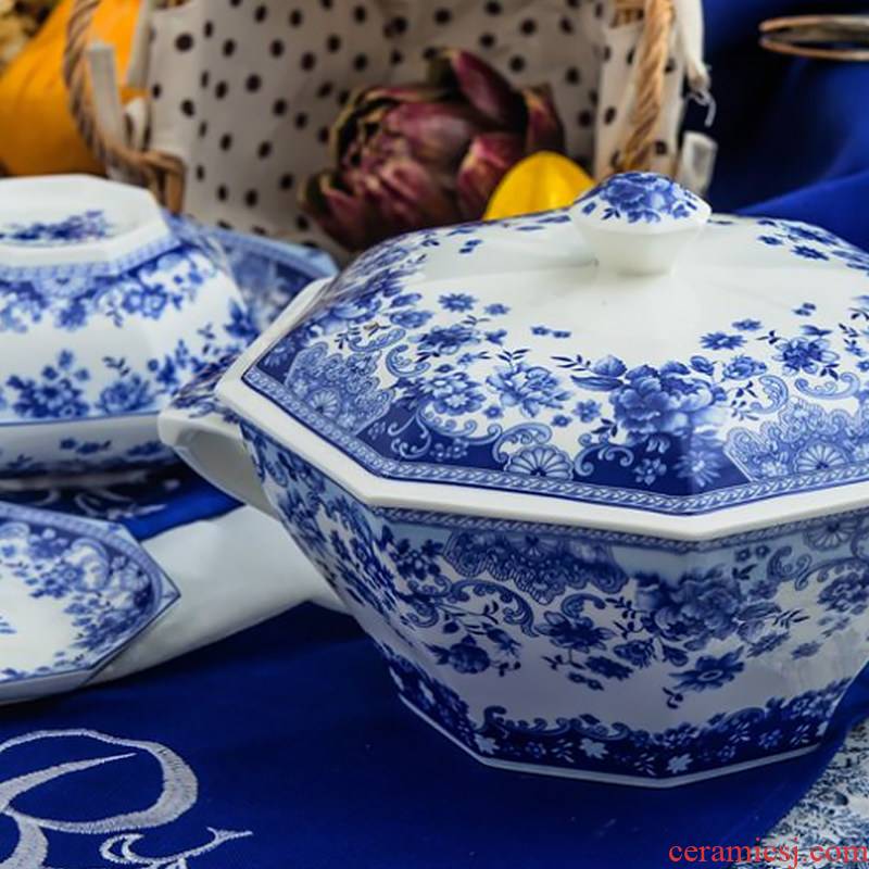 Jingdezhen ceramic dishes suit Chinese blue and white glair high - grade ipads China tableware suit household anise dishes