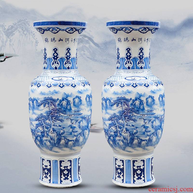 Jingdezhen ceramics hand large blue and white porcelain vase splendid furnishing articles was Chinese style living room hotel decoration