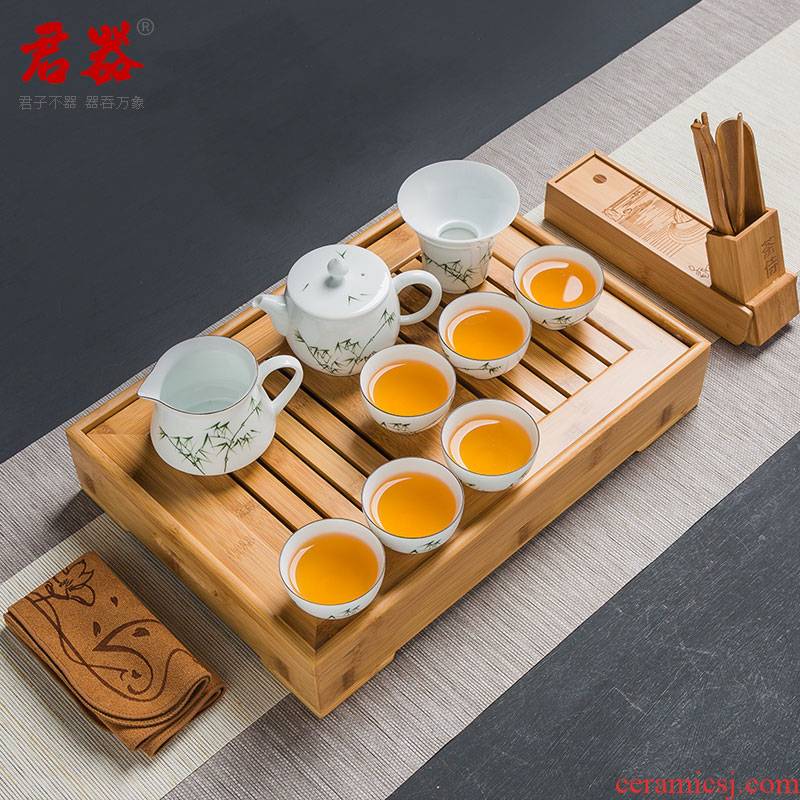 Jun ware elegant hand - made kung fu tea set kit tureen of a complete set of tea cups ceramic teapot set set of blue and white porcelain