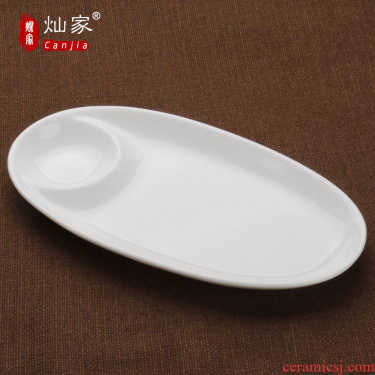 Can is home ceramic denier shaped sushi, disc sushi plate pure white tray steamed vermicelli roll plate sauce dish