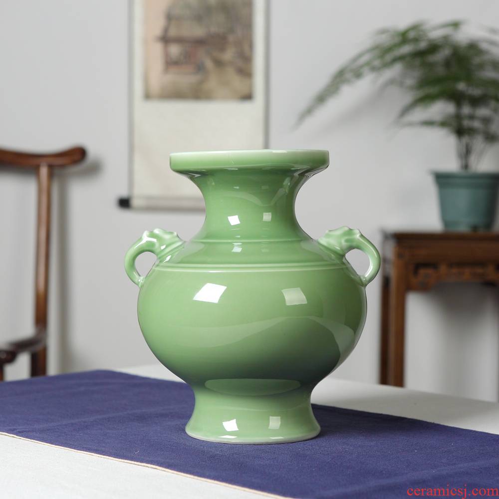Jingdezhen ceramic furnishing articles manually shadow celadon ears flower vases, flower implement new sitting room of Chinese style household act the role ofing is tasted