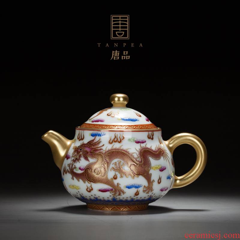 Enamel in extremely good fortune teapot jingdezhen all hand made Enamel dragon grain ceramic paint household single pot of tea