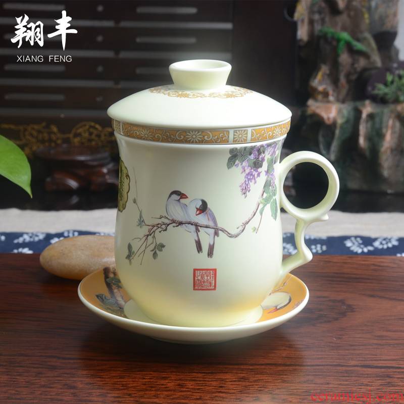 Xiang feng ceramic cups with cover filter cup 4 times the boss cup personal office tea cup tea cups