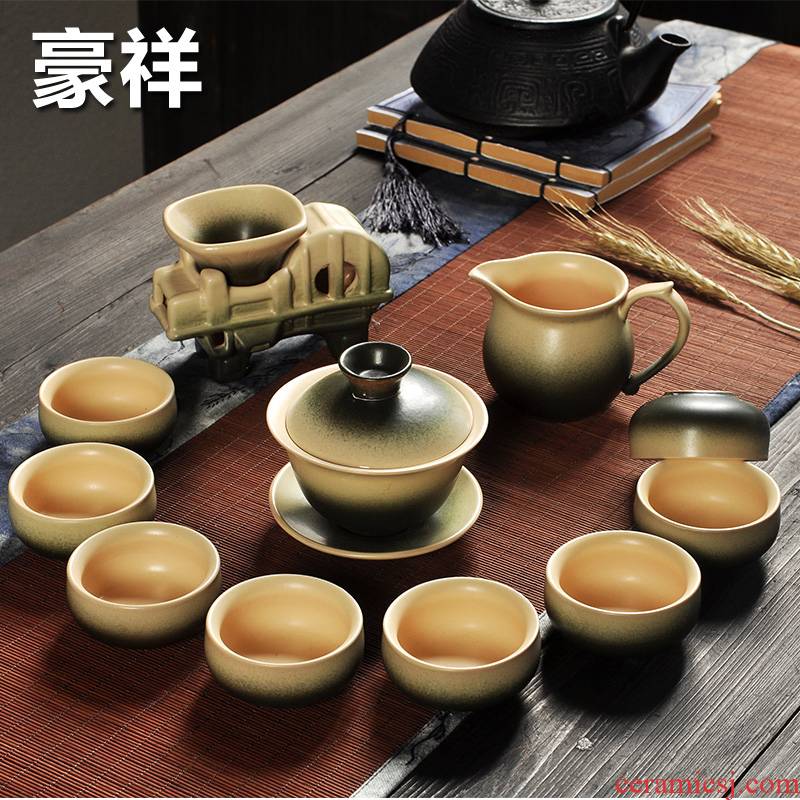 Howe auspicious tea sets GuTao coarse pottery kung fu tea set ceramic teapot teacup tea sea of lotus leaf tea tray was Japanese dish