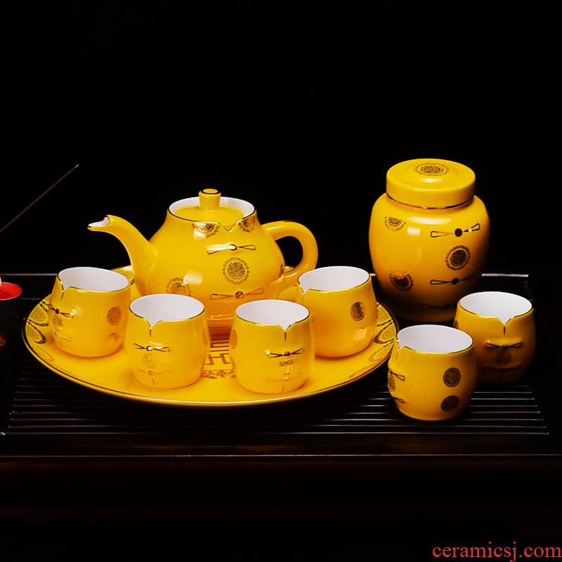 Liling porcelain yellow emperor ceramic classical nine heads of Chinese tea gift box of a complete set of tea sets tea pot