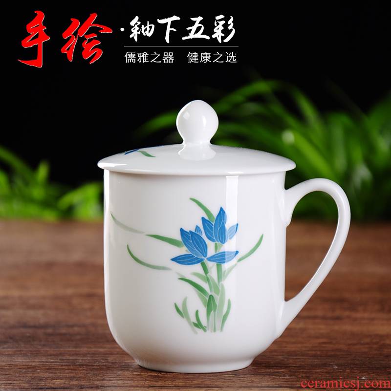 Liling porcelain hand - made ceramic cups with cover under the glaze colorful glass cup office business gifts cup and meeting