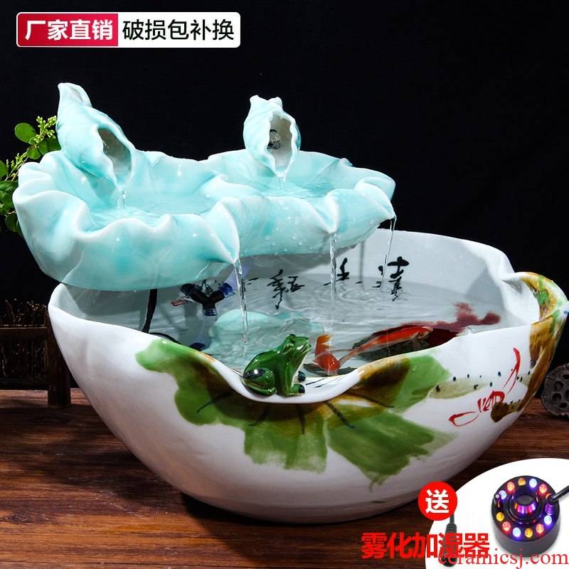 Creative fountain water atomizing humidifier tank furnishing articles of jingdezhen ceramic landscape lotus sitting room furniture