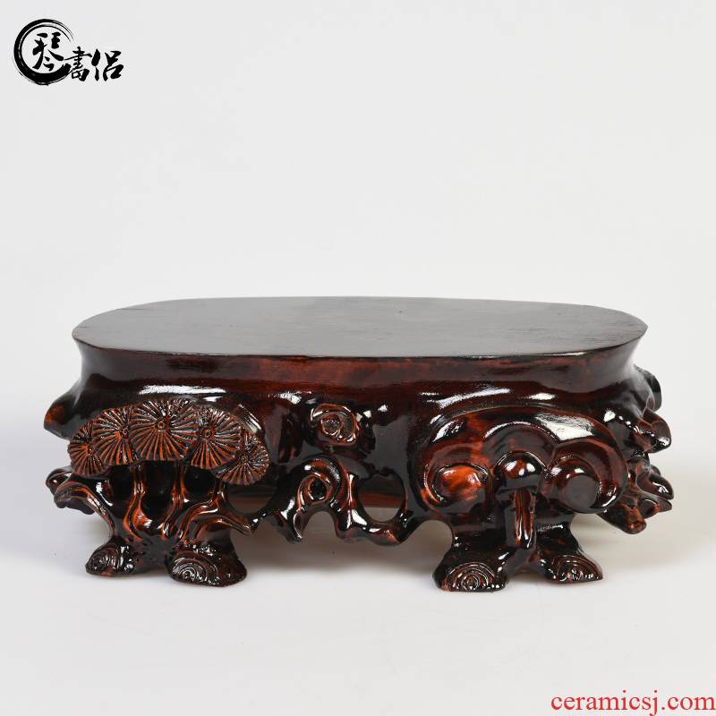 Pianology picking solid wood carving stone base jade penjing base chamfered oblong solid wood base