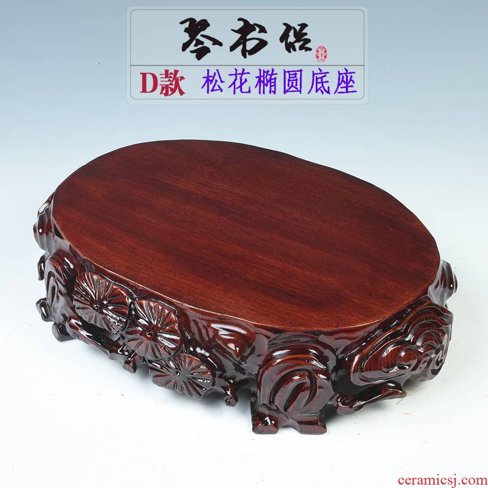 Solid wood carved stone base stone base jade penjing base Solid wood round flowers miniascape base can be excavated