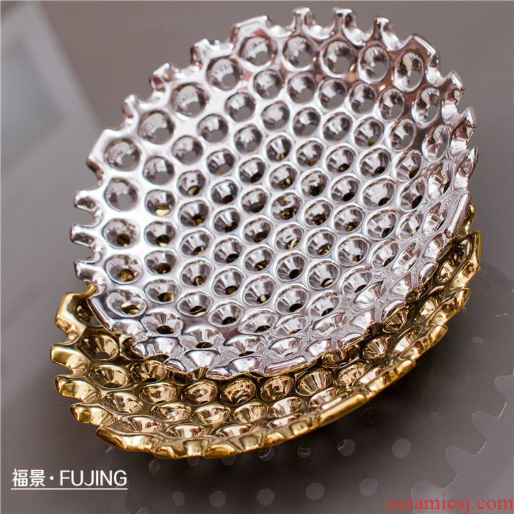 The fruit bowl fashion scene creative ceramic crystal bowl European fruit basin candy dishes dry fruit compote dou furnishing articles