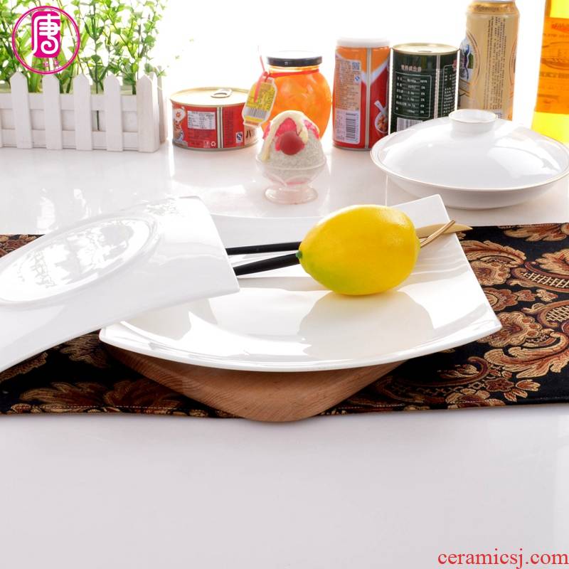 Yipin Tang Chun white steak dishes European square plate ipads porcelain ceramic platter with western dishes home plate