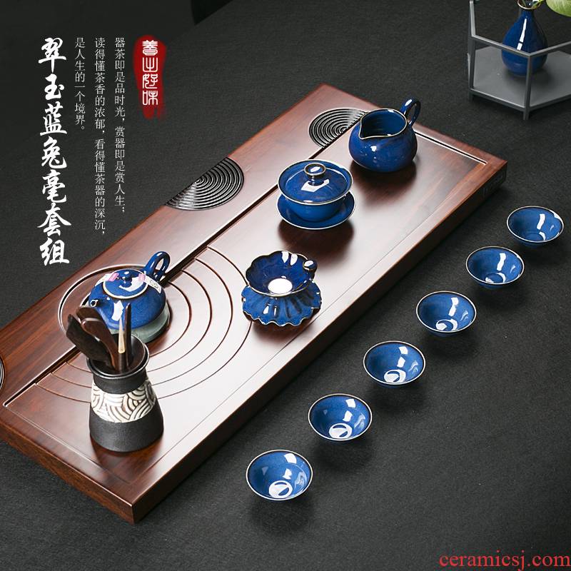 Tea sets of household ceramics up LanCuiYu TuHao glaze of a complete set of kung fu Tea Tea tray lid bowl of Tea cups