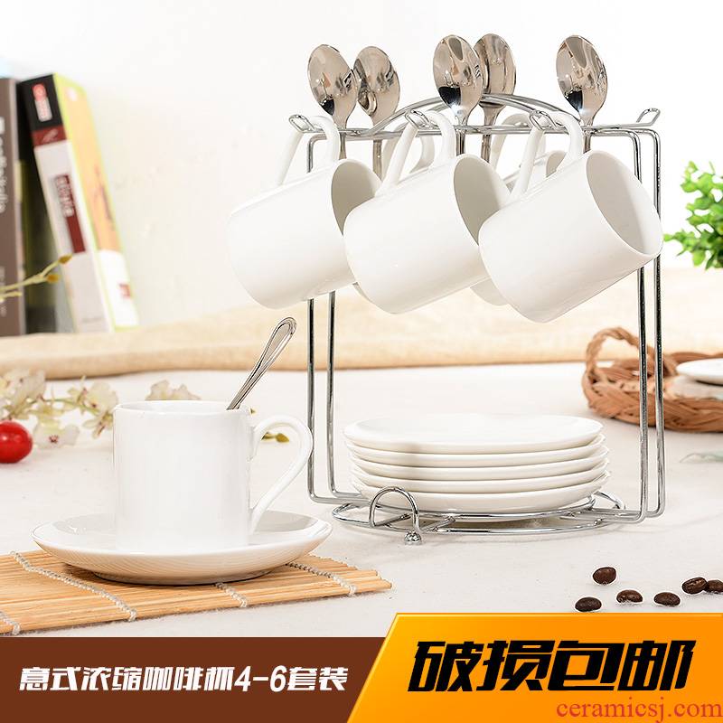 Yao hua ceramic cup Italian enrichment special white coffee cup suit creative 6 sets of coffee cups and saucers teaspoons of shelf