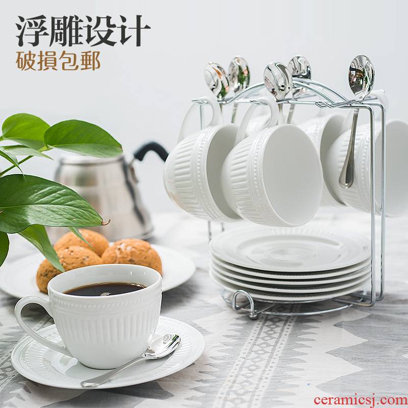 Yao hua ceramic coffee cups and saucers suit European contracted relief paint household stainless steel spoon, coffee cup