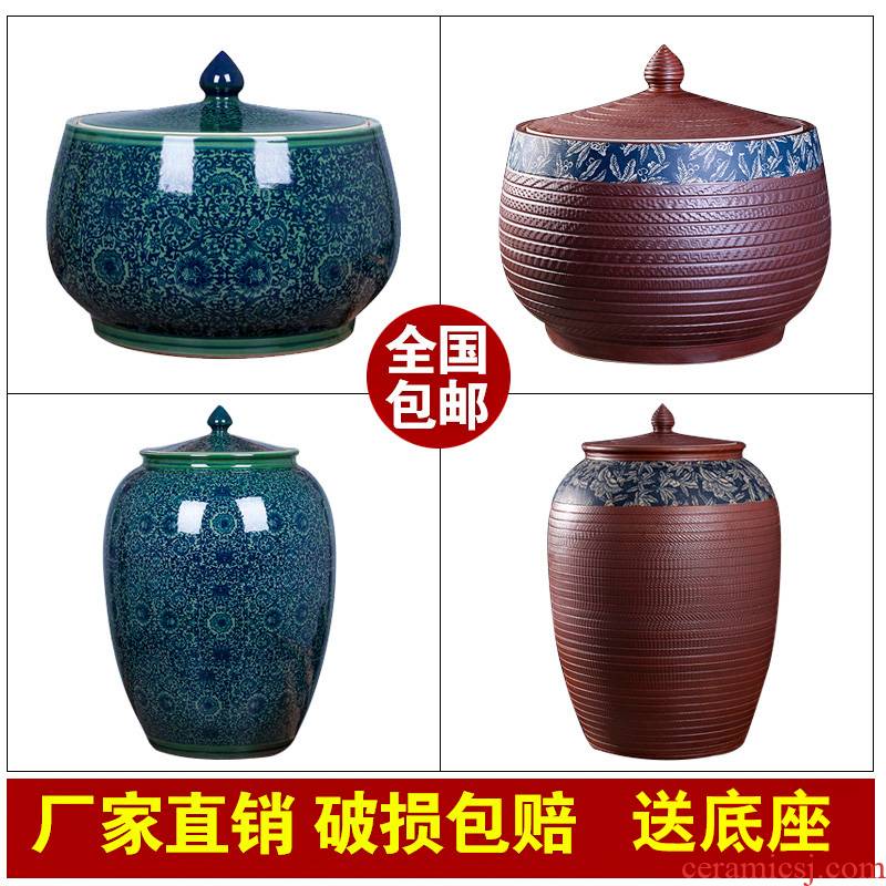 Jingdezhen ceramic barrel ricer box 20 jins of 50 kg one hundred jins with cover cylinder it m storage tank storage tank