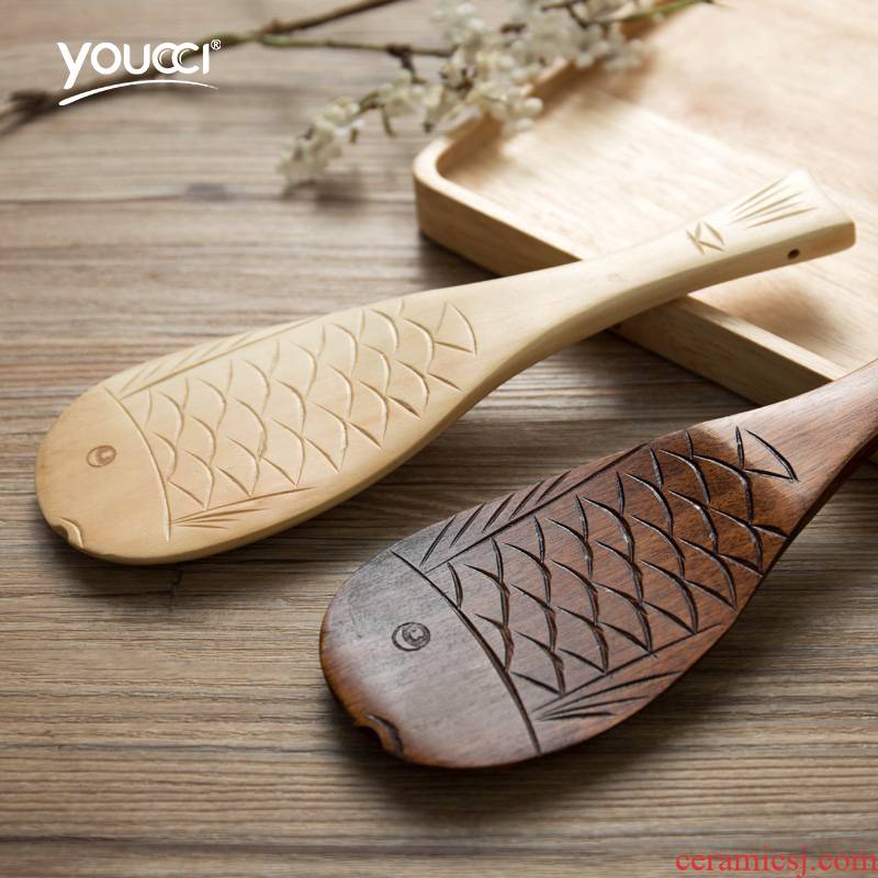 Youcci porcelain individuality creative leisurely long handle wooden fish meal, spoon, household hotel restaurant wooden FanPiao