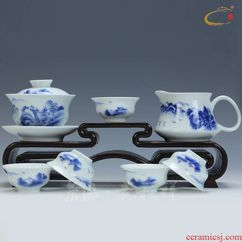 And auspicious jingdezhen hand - made high temperature ceramic kung fu tea set gift set a complete set of fog gourd tureen group