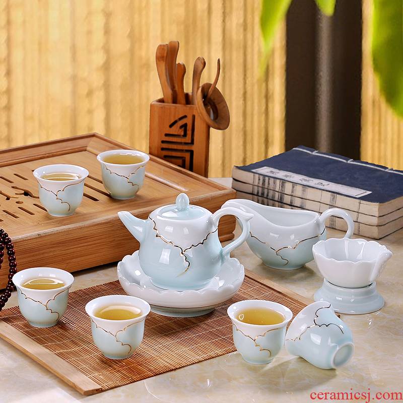 Eslite jingdezhen tea set celadon shadow green hand draw the see colour of a complete set of ceramic cups kung fu tea set gift
