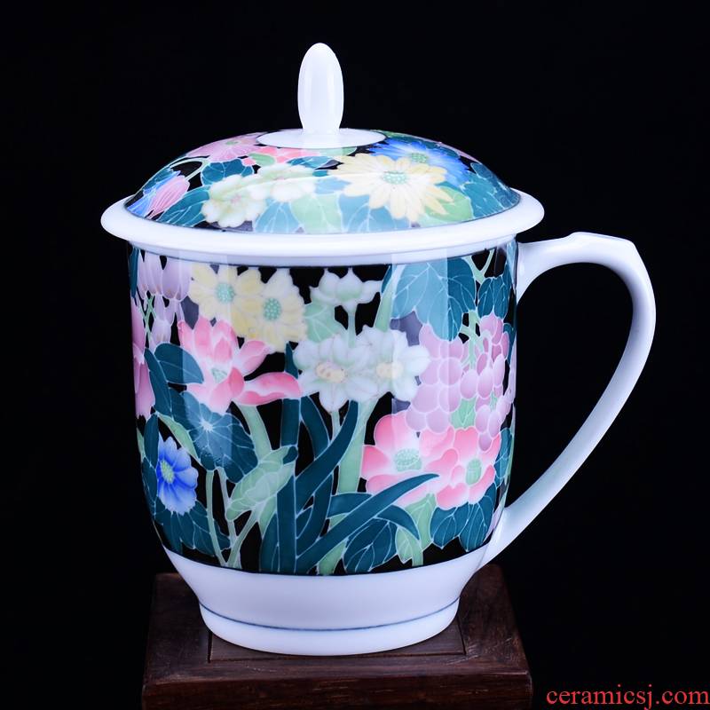 Under the hunan liling ceramic glaze colorful flowers custom gift porcelain cup business gifts cups water cup