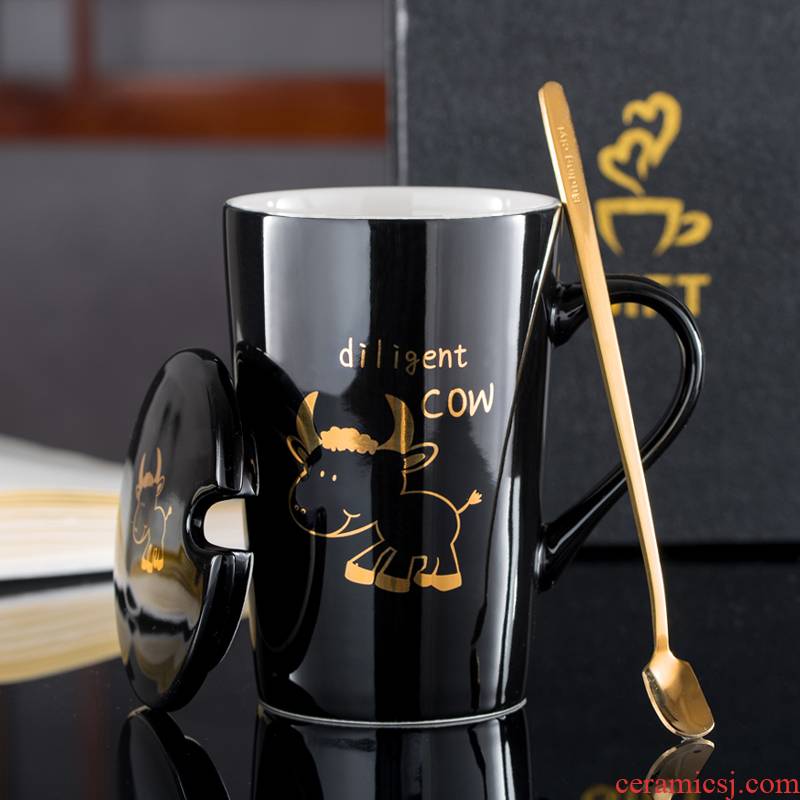 Creative zodiac ceramic cups cup with cover spoon cartoon lovers mugs move coffee cup gift box set