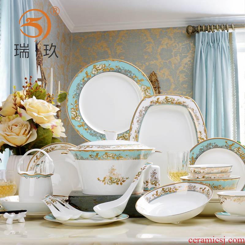 Dishes suit household European - style 60 heads of tangshan ipads porcelain tableware Dishes western - style creative ceramic bowl plate combination