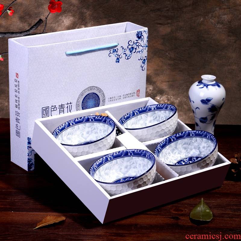 Blue and white porcelain bowls order suit ceramic bowl of rice bowls wedding gift box custom to use household eat bowl chopsticks sets