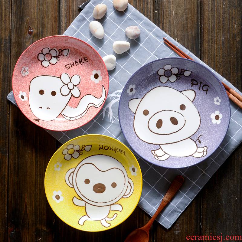 Ya cheng DE Japanese cartoon zodiac creative bowl dish ceramic disc bowl suit dish plate