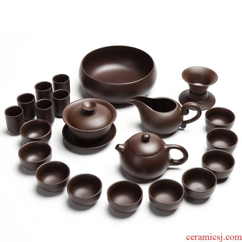 True sheng undressed ore old purple clay pot of tea set household kung fu tea tea tray teapot teacup of a complete set of accessories