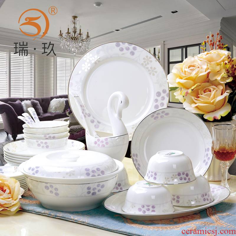 Chinese 56 skull porcelain tableware suit bowl dish dish contracted household ceramics tableware suit dishes cutlery set