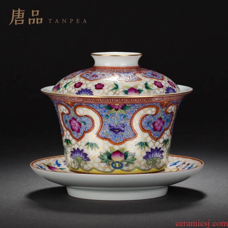 Enamel see China tea set is hand draw best lines 3 to make tea tureen peach large bowl pastel jingdezhen ceramics