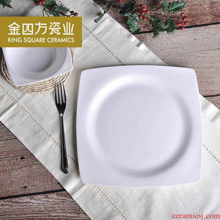 Gold square tangshan ipads bowls plate tableware ceramics of pure square plate steak meal bowl dish tianyuan 8-10