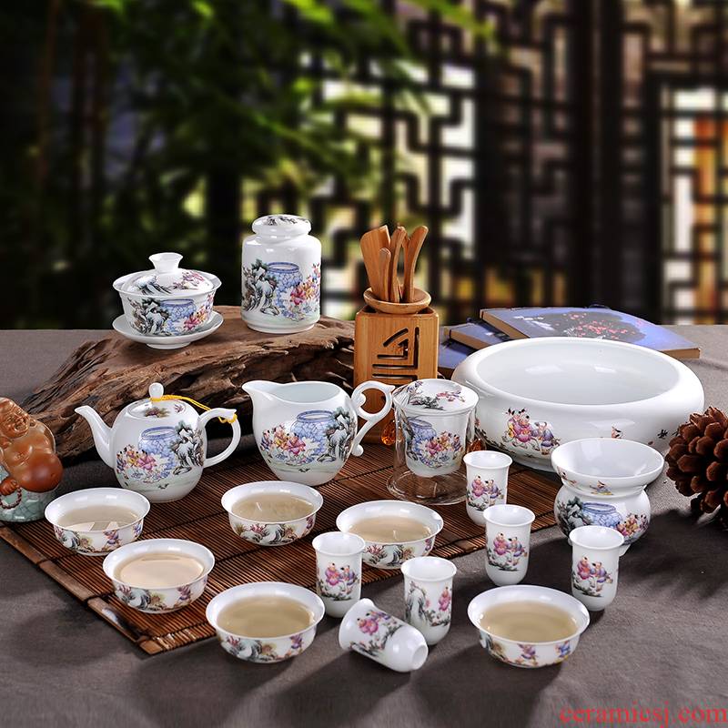 Jingdezhen made kung fu tea set ceramic bowl of a complete set of blue and white porcelain the teapot teacup full set gift set tea service