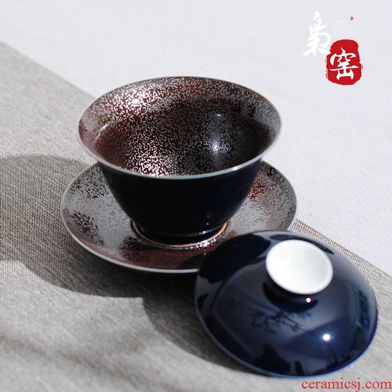Jingdezhen ceramic ji blue glaze tureen manual features three cups to tureen kung fu tea bowl of run of mine ore glaze