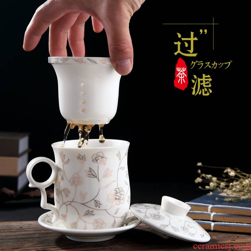 Jingdezhen ceramic filter cups with cover glass cup tea cup home office and meeting of blue and white porcelain cup