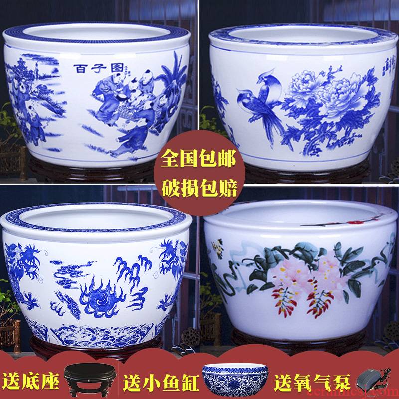 Package mail jingdezhen ceramic flower pot goldfish bowl sitting room more hand - made bowl lotus lotus lotus cylinder cylinder