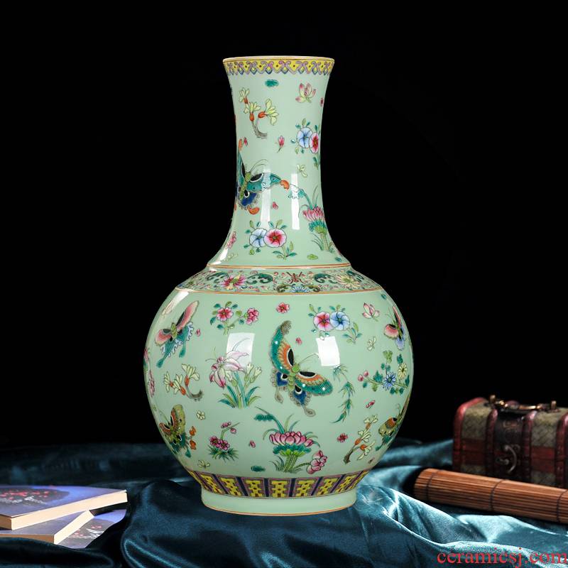 Archaize of jingdezhen ceramics vase qianlong pastel hand - made the design of butterfly adornment handicraft furnishing articles in the living room