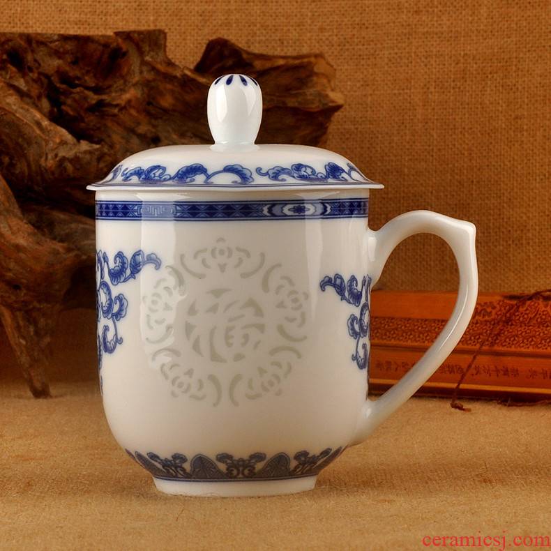 Mud of jingdezhen ceramic porcelain teacup take office cup and cup with cover glass gifts