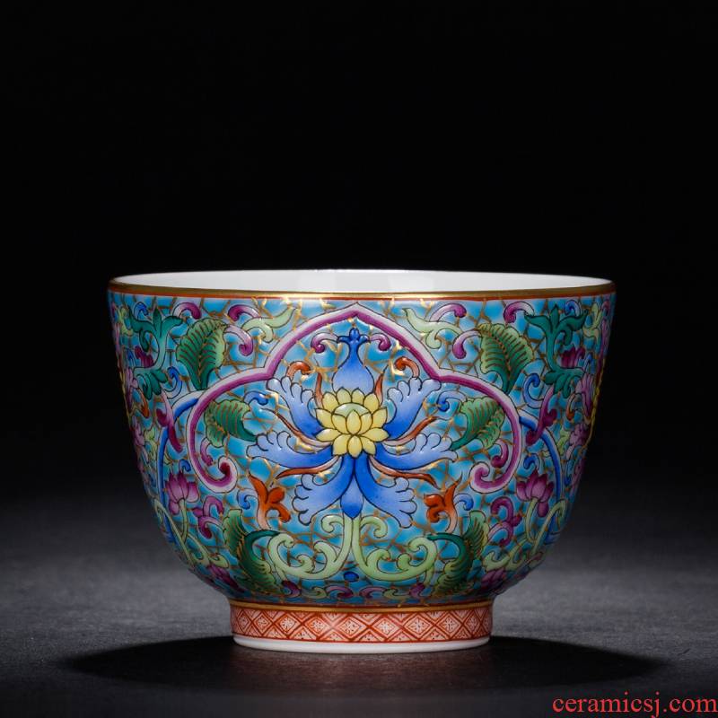 Tang Pin jingdezhen ceramics colored enamel teacups hand - made bound lotus flower grain sample tea cup kung fu master individual single CPU