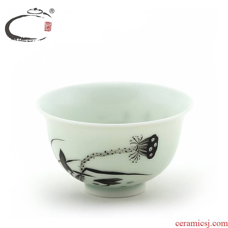 And auspicious manual jingdezhen color ink cups hand - made ceramic kung fu tea bowl lotus cup jing DE sample tea cup