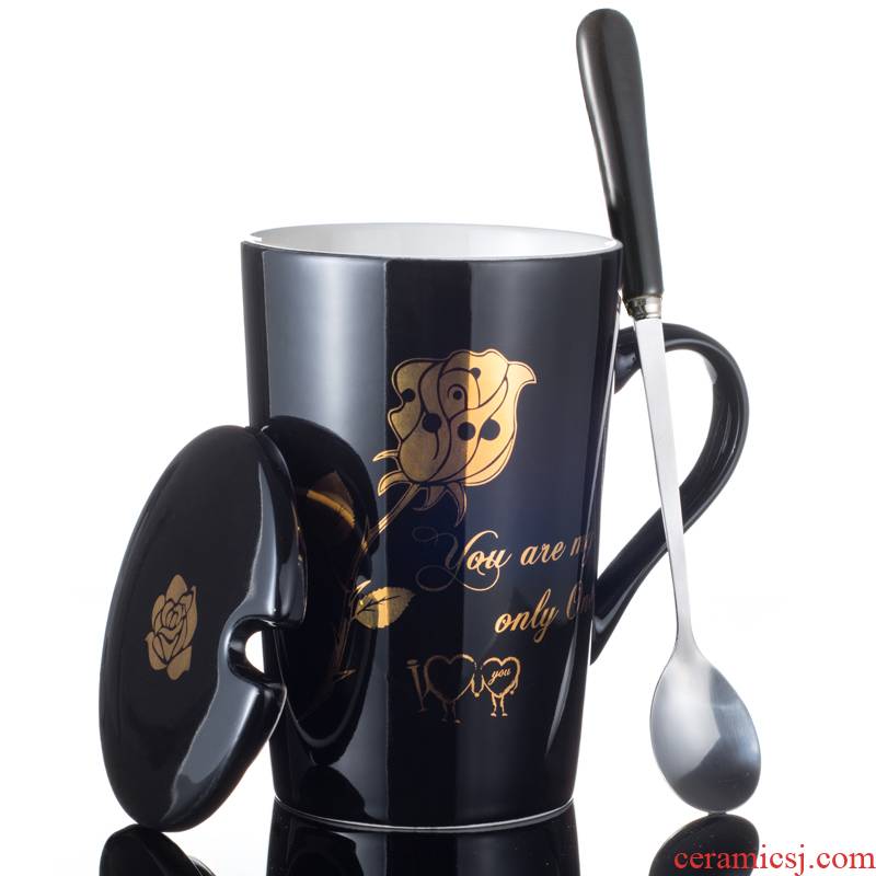 Creative glass ceramic keller cup couples move office gift cup coffee cup with a spoon