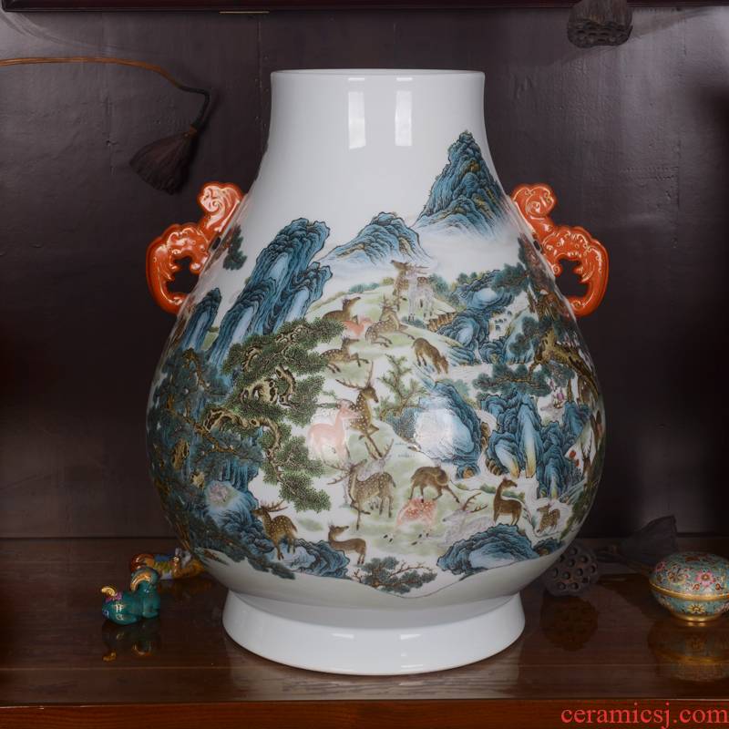 Jingdezhen ceramics high - grade best deer figure f tube archaize qianlong vase household adornment process furnishing articles in the living room