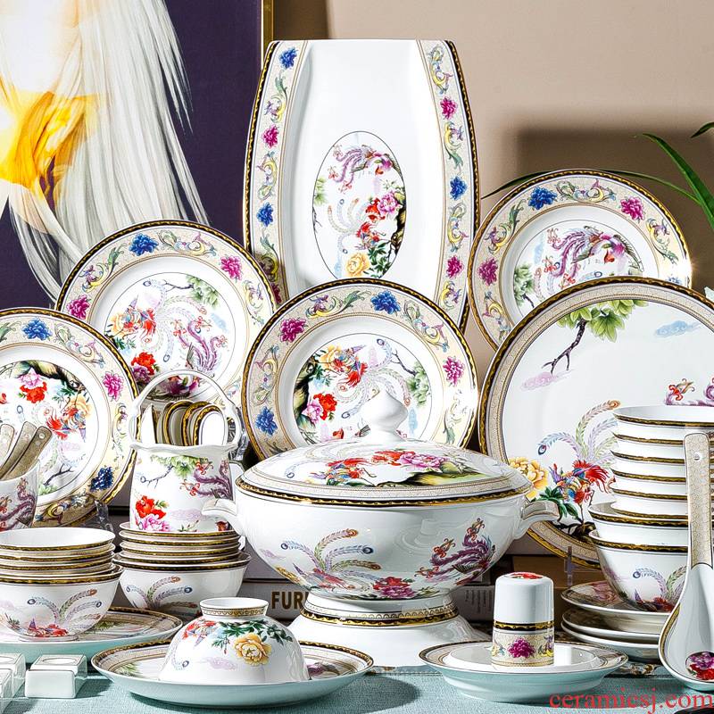 Jingdezhen high - end ipads porcelain tableware suit dishes suit colored enamel household Nordic combined set of ceramic bowl plate