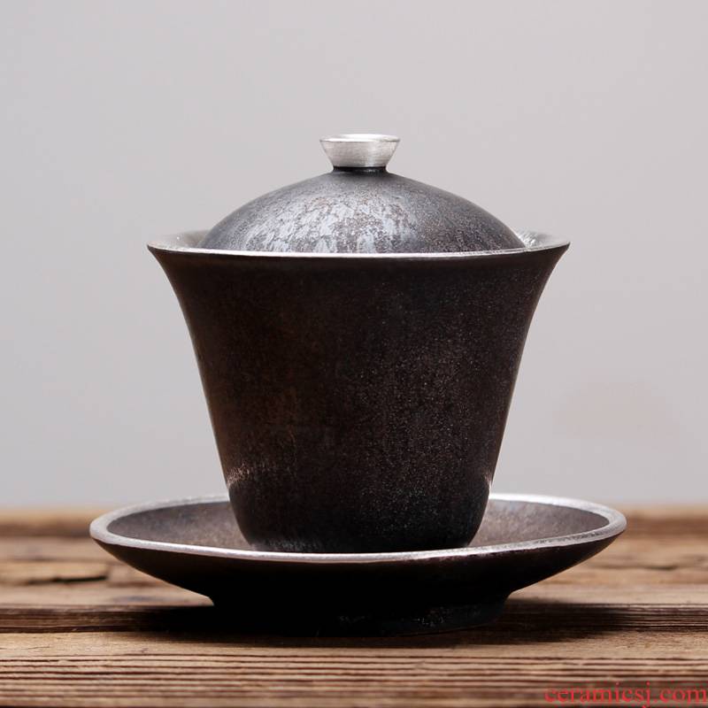 Mingyuan FengTang high temperature coarse gold glaze rust TaoGan tureen tea bowl tea bowl of Japanese kung fu tea set ceramic dielectric cup