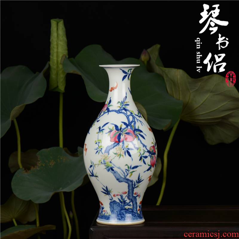 Pianology picking jingdezhen hand - made antique blue - and - white porcelain vases furnishing articles yongzheng add peach bats olive jar