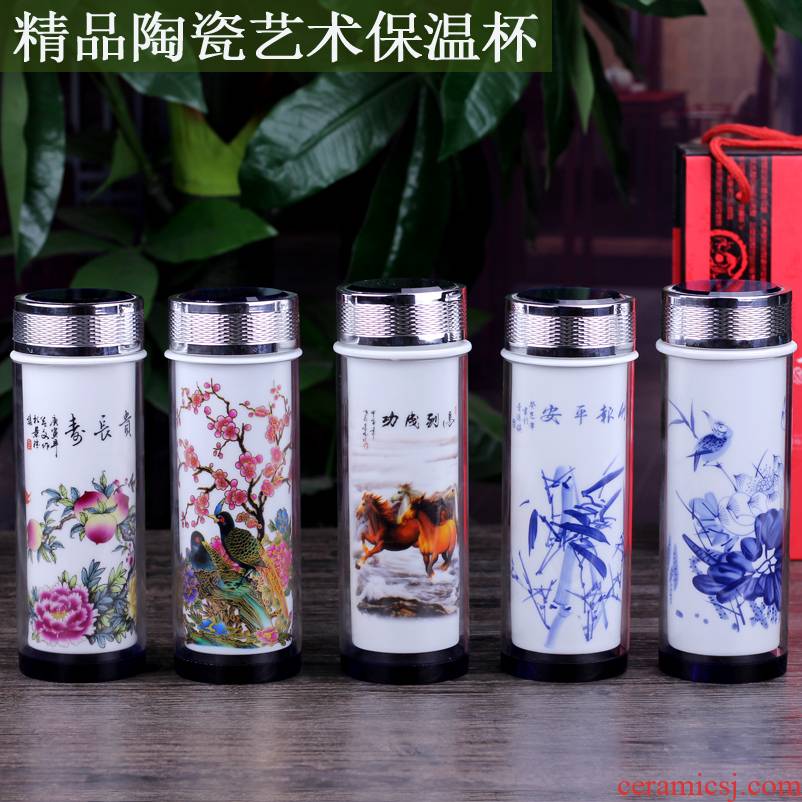 Jingdezhen ceramic curing vacuum cup double men and women with cover business office gifts crystal glass cup cup