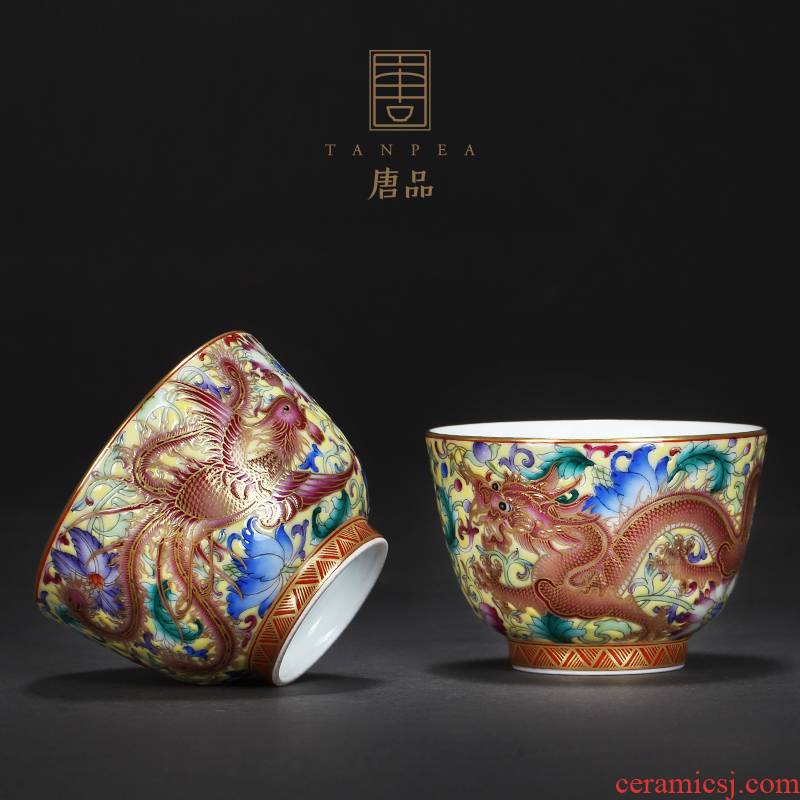 Colored enamel longfeng grain manual paint sample tea cup jingdezhen ceramic cups master individual cup for cup wedding gifts