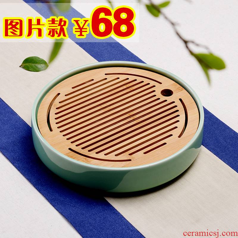 Beauty cabinet ceramic water tea tray was creative circular dry tea home small office Japanese tea bamboo sea
