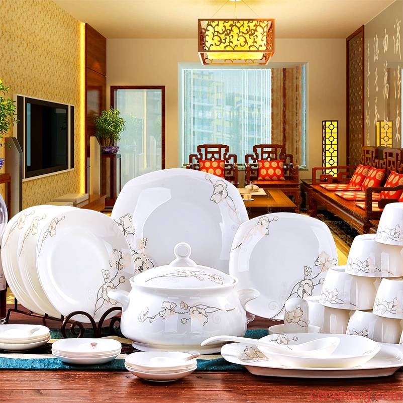 Dishes suit household jingdezhen tableware suit Dishes combine ipads bowls with square Korean dish bowl chopsticks