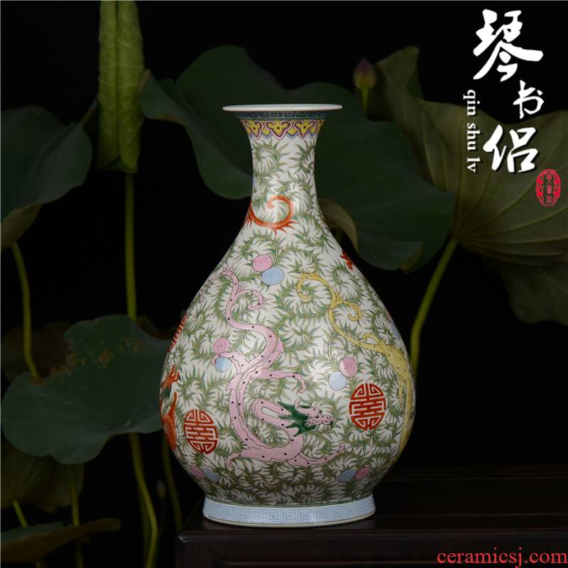 Pianology picking jingdezhen hand - made antique porcelain vases, home furnishing articles ssangyong grain grass dragon okho spring bottle